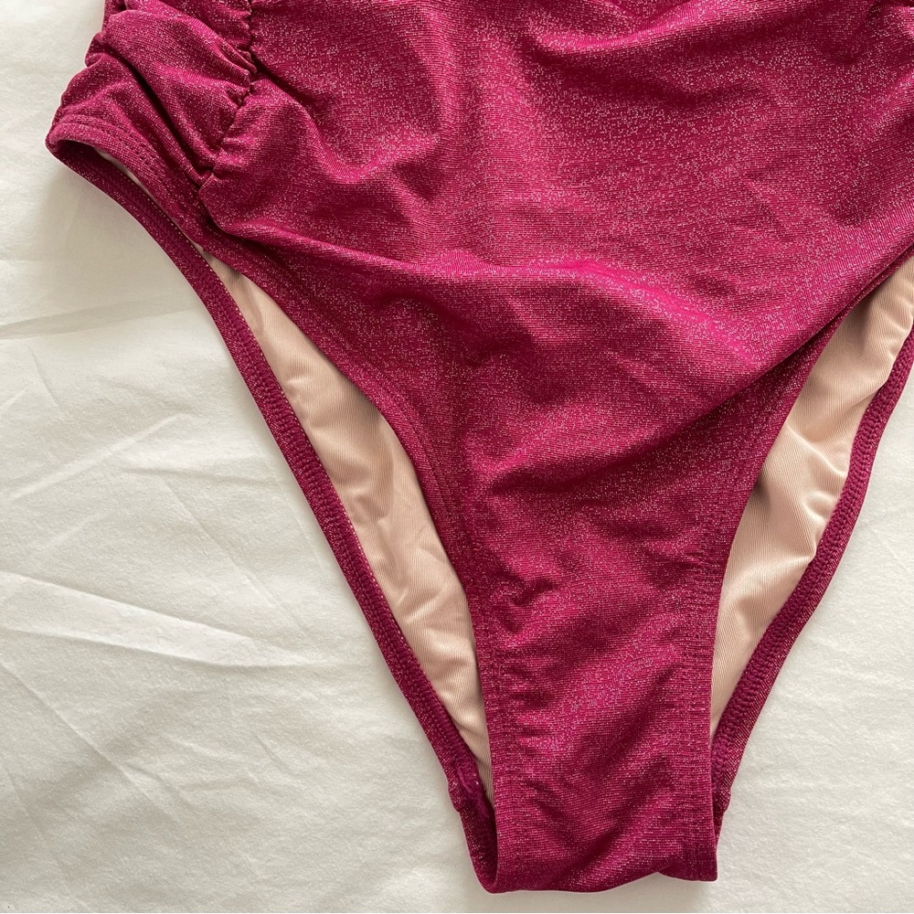 Cupshe Square Neck Ruched Burgundy One Piece Swimsuit, Size M - Picture 5 of 11